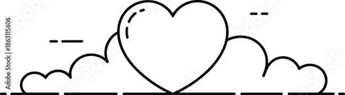 Title: A heart shape with a cloud and dotted lines on a white background