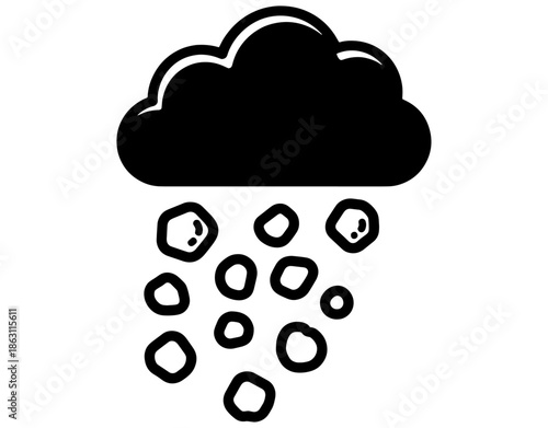 Hailing Cloud Silhouette Icon. Minimalist Weather Graphic with Hailstones for Nature Forecast, Stormy Sky, Environment, and Seasonal Concept Design. Solid Black Vector Illustration.