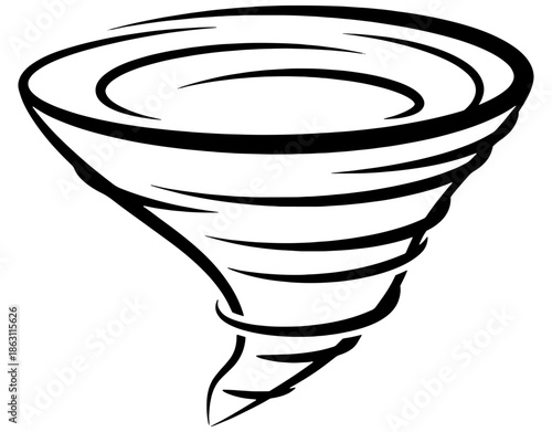 Minimalist Tornado Outline Icon. Simple Whirlwind Vector Illustration for Storm Weather Forecast, Natural Disaster, Twister, and Extreme Climate Concept Design. Black Line Art.