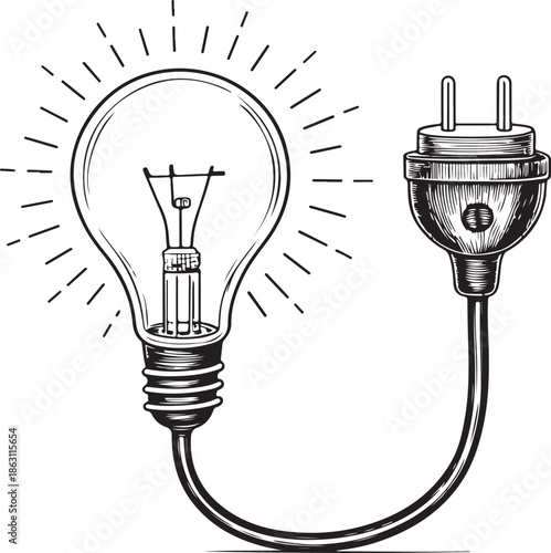 Innovative light bulb with plug and cord, symbolizing bright ideas and energy