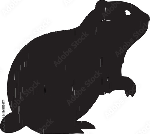 Silhouette of a groundhog standing on its hind legs