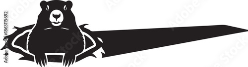 Stylized black silhouette of a bear with wings and a long tail