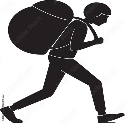 Person carrying large backpack walking with determination and purpose