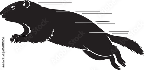 Silhouette of a groundhog running fast with motion lines