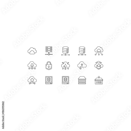 Cloud computing and data storage icons isolated on transparent background