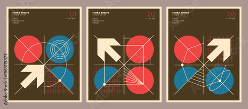 A set of a retro brochure covers in an abstract style with a geometric shapes. Vector illustration.