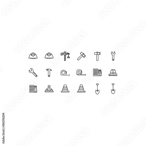 Construction icons isolated on transparent background