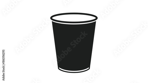 Simple Black Disposable Cup Icon for Beverages and Refreshments