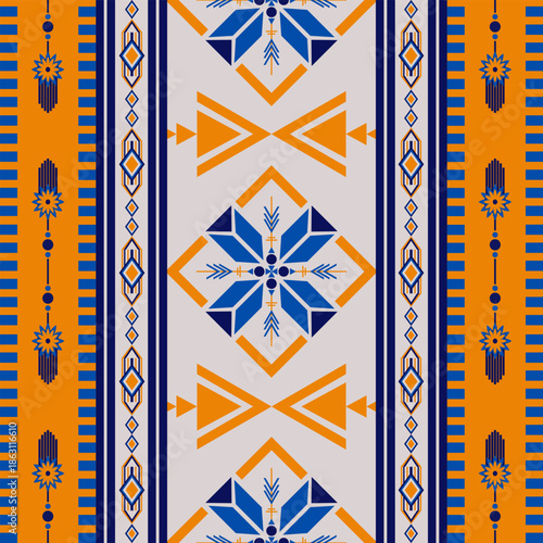 Seamless geometric pattern . pixel pattern. Design for clothing fabric textile ornamentation embroidery Hand stitched pattern . cultural stitching pixel art , Cross stitch patter