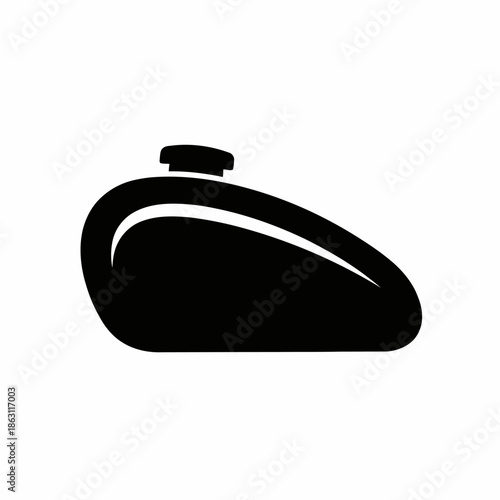 A black silhouette of a classic motorcycle fuel tank with a cap.