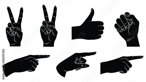 Various hand gestures in black and white a striking silhouette