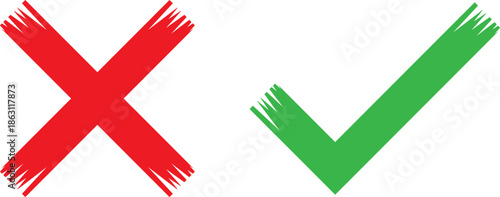 Red cross and green check mark