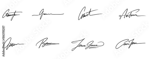 Elegant handwritten signature collection with flowing calligraphy lines