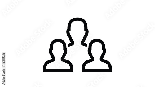 Simple black and white outline illustration of three anonymous human figures standing together