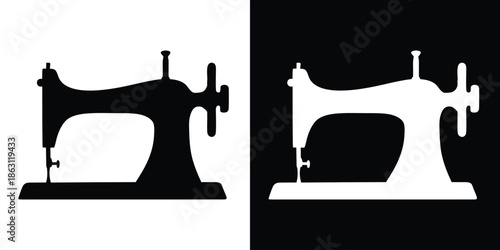 Vintage sewing machine icon, Retro sewing machine silhouette vector