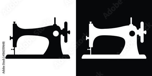 Vintage sewing machine icon, Retro sewing machine silhouette vector