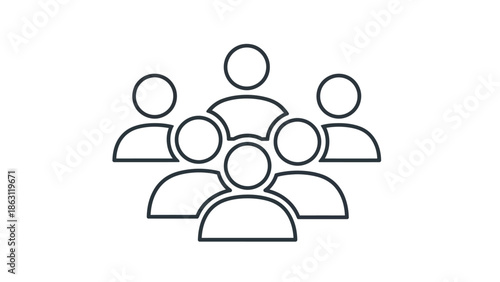 A simple line drawing depicts a group of people clustered together in a circle