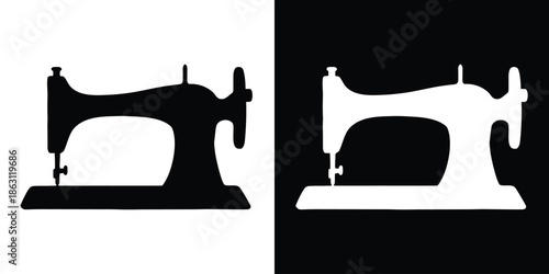 Vintage sewing machine icon, Retro sewing machine silhouette vector