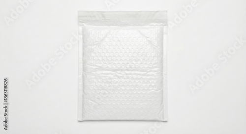 A white bubble mailer is set on a plain background for branding and logo placement.