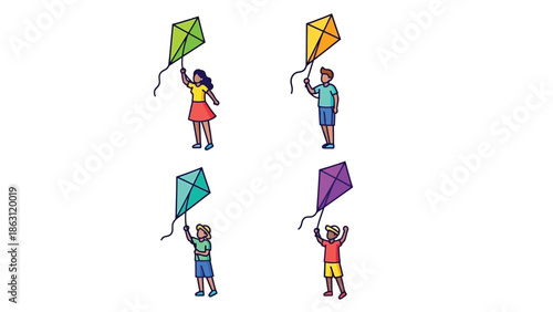 Children joyfully flying colorful kites on a bright day a playful outdoor scene