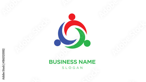 Abstract logo design featuring interconnected figures in vibrant colors with text below