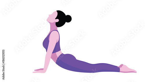 Woman practicing yoga in bhujangasana pose a backbend stretch depicted in a minimalist style