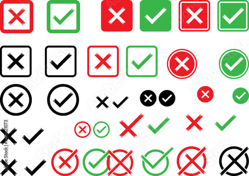 Set of check and cross symbols