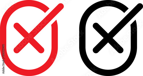 Red and black crossed circles