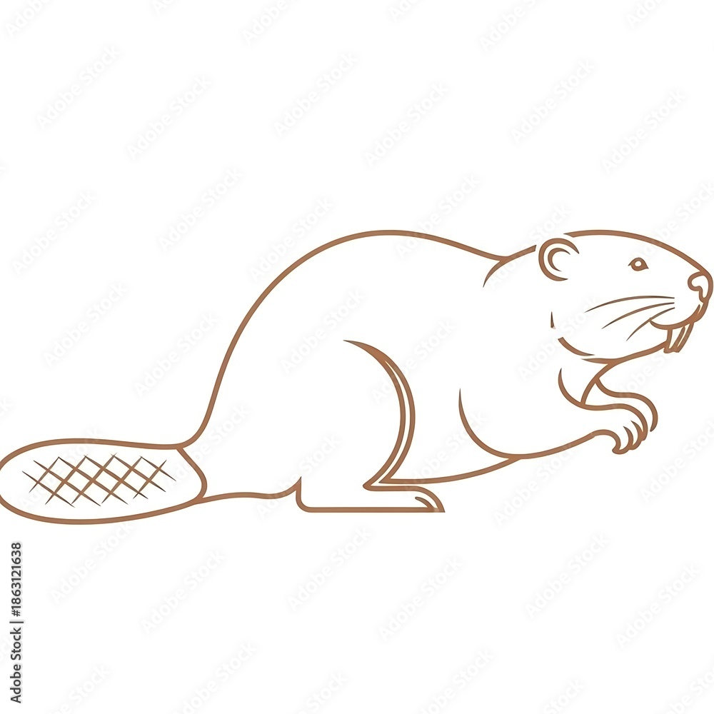Obraz premium Simple Line Drawing of a Beaver Animal.