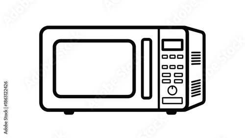 A simple black and white illustration of a modern kitchen microwave silhouette