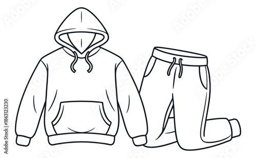 Hoodie and Sweatpants Set Vector Illustration – Casual Tracksuit Flat Line Clothing Design