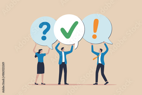 Business team collaborates to address questions, confirm solutions, and highlight important information