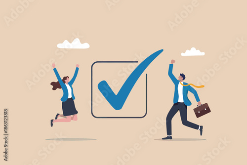 Successful task completion and goal achievement leading to happiness and celebration