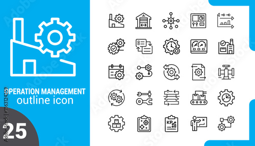 Operation Management Workflow Diagram Line Art Icon