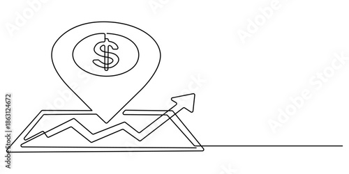 Continuous one line drawing of money and dollar  box money plant growing in pot with dollar coin flower representing investment growth