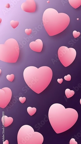 Pink hearts on purple background