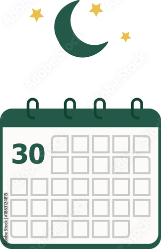 Ramadan Calendar Vector with Crescent Moon and Stars Islamic Date Icon