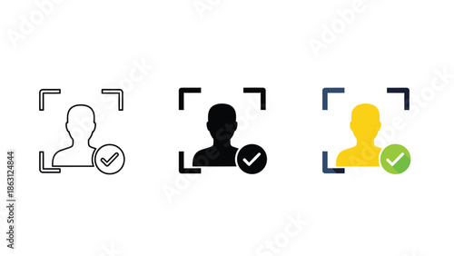 Facial recognition icons showing user profiles with checkmarks in varying styles