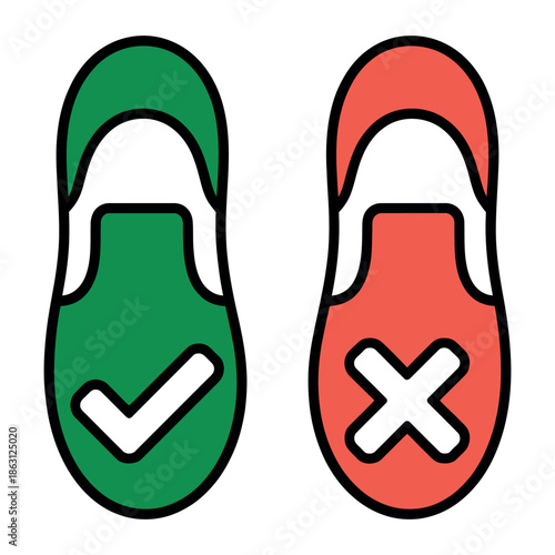 Two shoe inserts show correct and incorrect alignment for proper foot positioning or shoe fitting guidance.