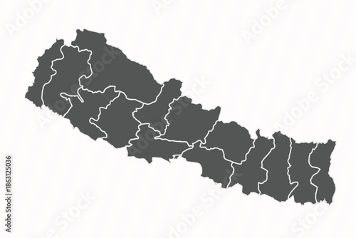Nepal Map Silhouette with Provinces: Detailed grey Vector Map of Nepal Administrative Divisions and Borders