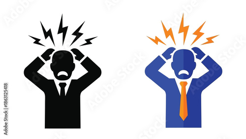 Silhouette depictions of a person experiencing distress and mental overload with lightning bolts