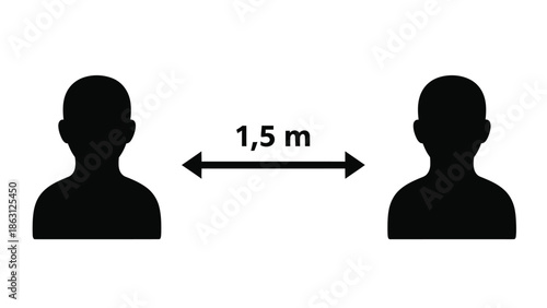 Social distancing guidelines two silhouettes illustrating the recommended one point five meter separation