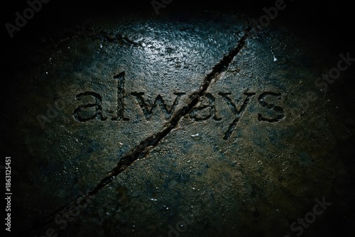 Wallpaper Mural A cracked concrete slab with the word "always" written in black Torontodigital.ca
