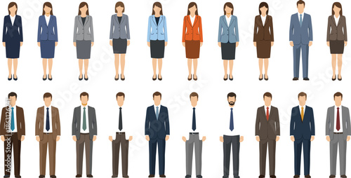 Business people characters collection in professional office outfits, corporate men and women set for teamwork, management, leadership, and workplace design