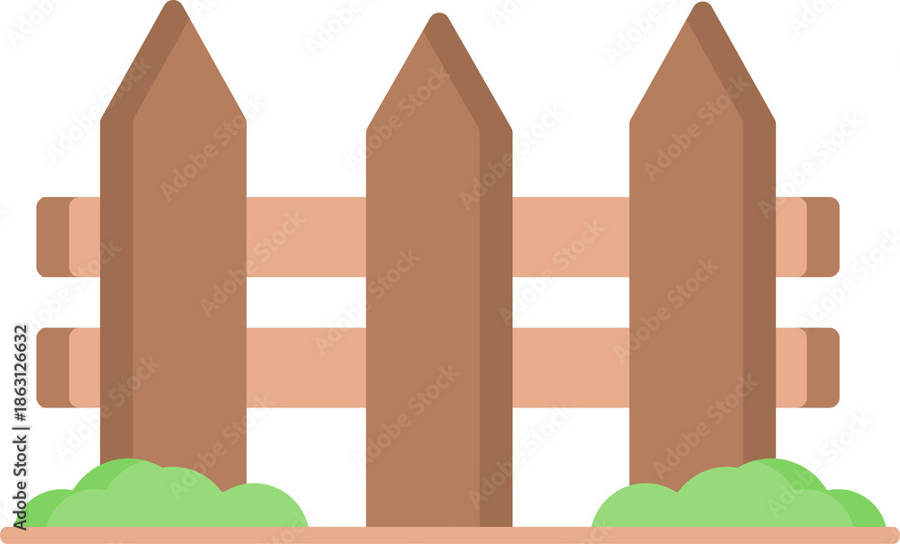 Obraz premium Simple wooden picket fence with green shrubbery below evokes cozy fall season vibes, perfect for seasonal designs.