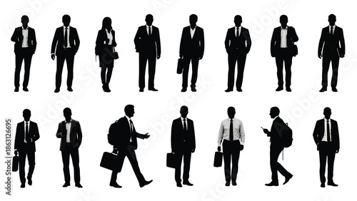 Silhouettes of business people in various poses representing modern professional lifestyles