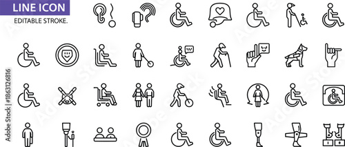 Collection of black and white line representing accessibility and disability support