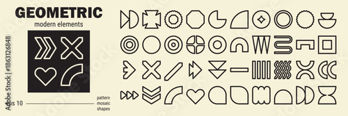 Y2k logo line figure set made from basic geometric flower shapes and outlines.