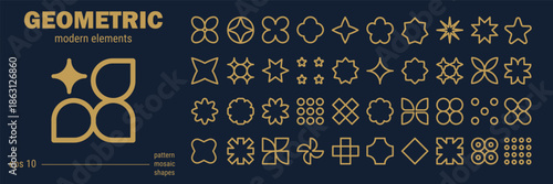 Y2k abstract logo line star set with basic shapes and geometric outlines.