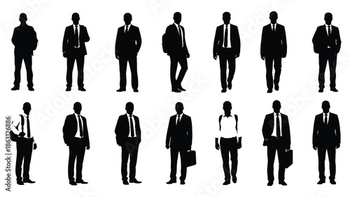 A collection of diverse silhouettes depicting business professionals in formal attire